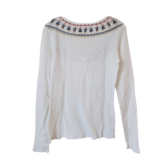 LUCKY BRAND 100% COTTON waffle Knit Thermal White Long Sleeve Shirt 4800 - Picture 5 of 5